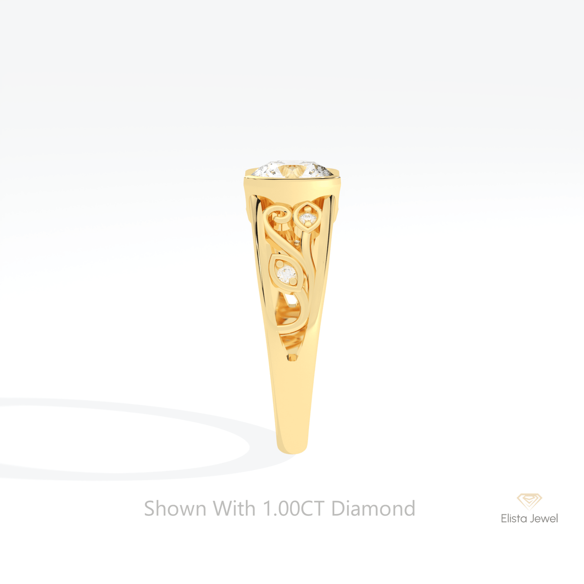 Round Cut Vintage Engagement Lab Grown Diamond Ring in 14K White Gold - Top View