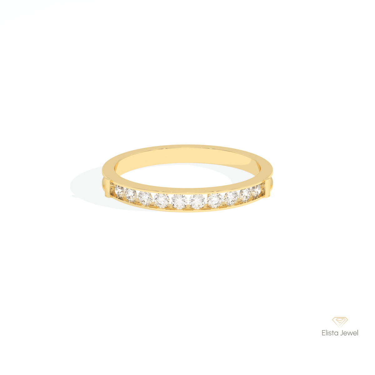 Round Cut Wedding Lab Grown Diamond Band in 10K White Gold - Front View