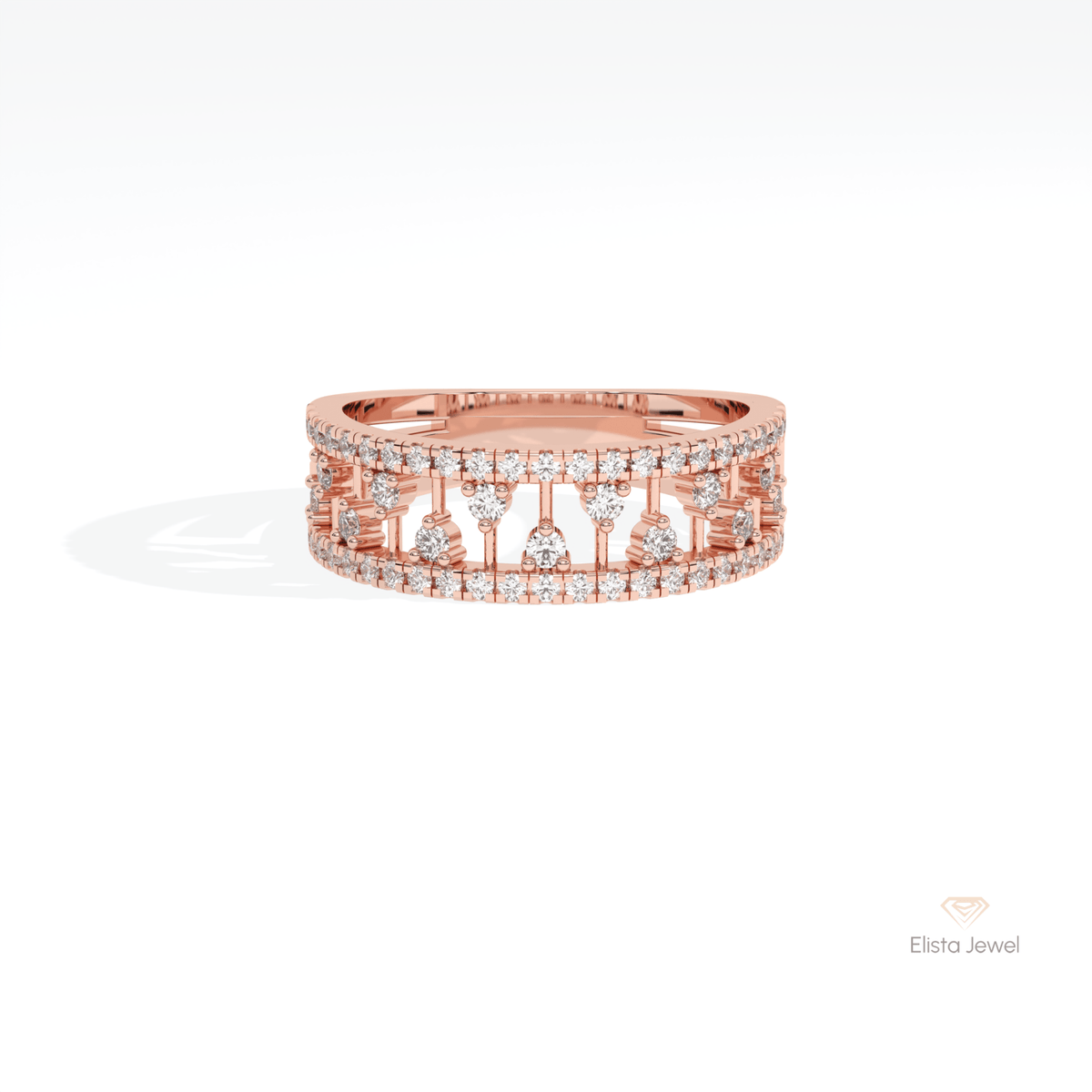 Round Cut Wedding Lab Grown Diamond Band in 10K White Gold - Front View
