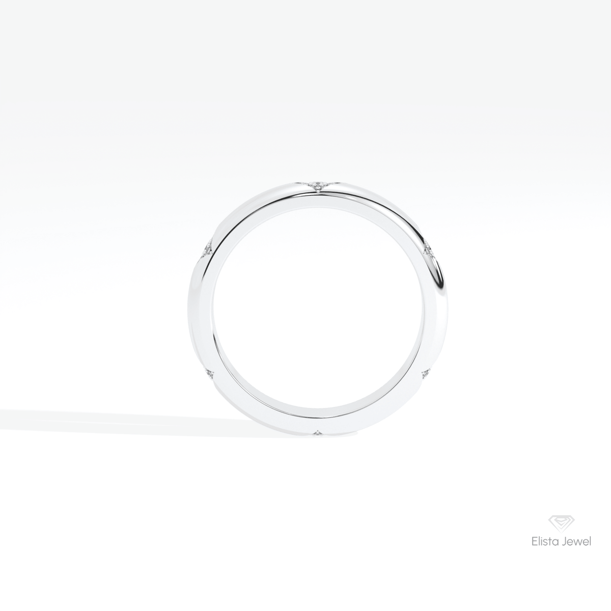 Round Cut Wedding Lab Grown Diamond Band in 18K White Gold - Close-up View