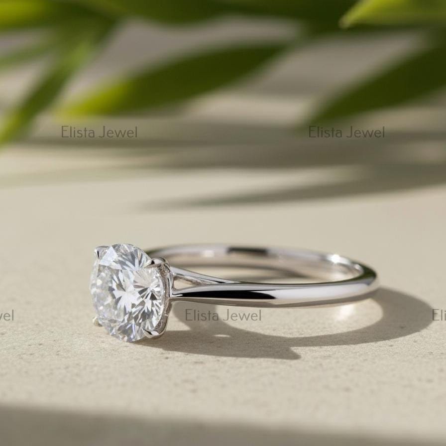 Round Lab-Grown Diamond Solitaire Engagement Ring, 14K White Gold, IGI Certified
