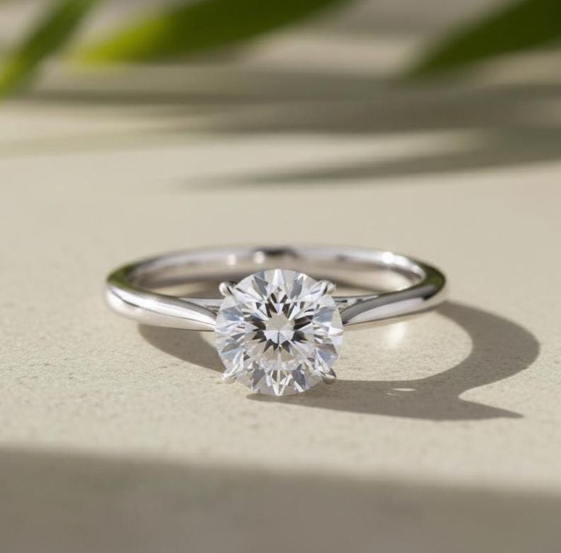 Round Lab-Grown Diamond Solitaire Engagement Ring, 14K White Gold, IGI Certified
