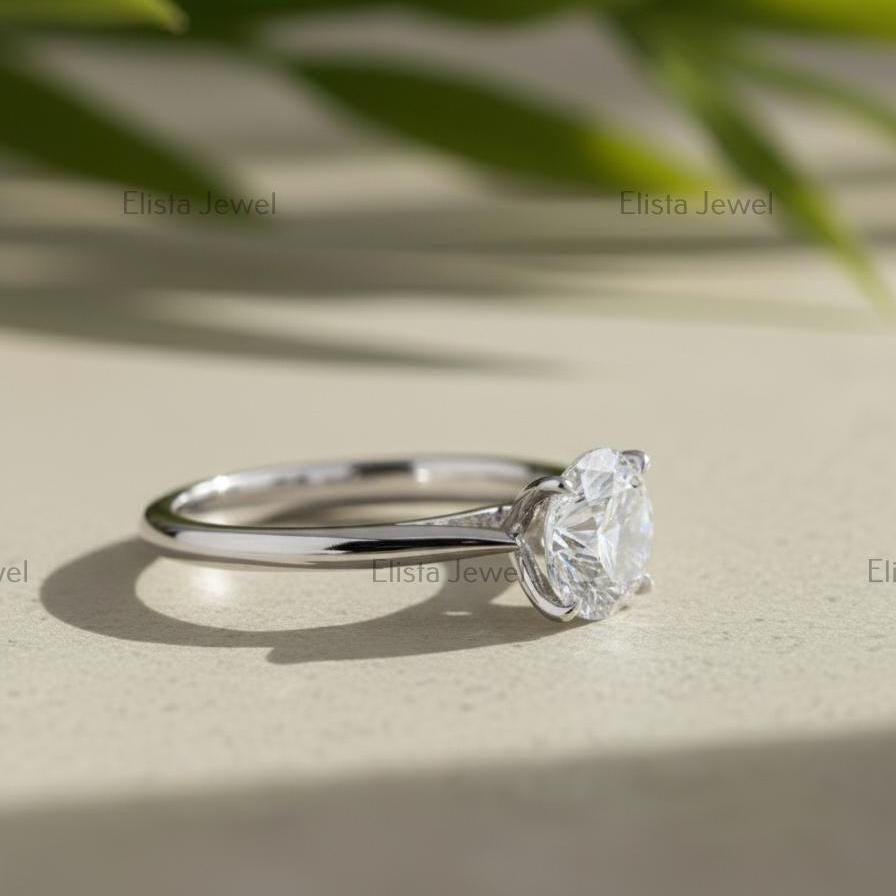 Round Lab-Grown Diamond Solitaire Engagement Ring, 14K White Gold, IGI Certified