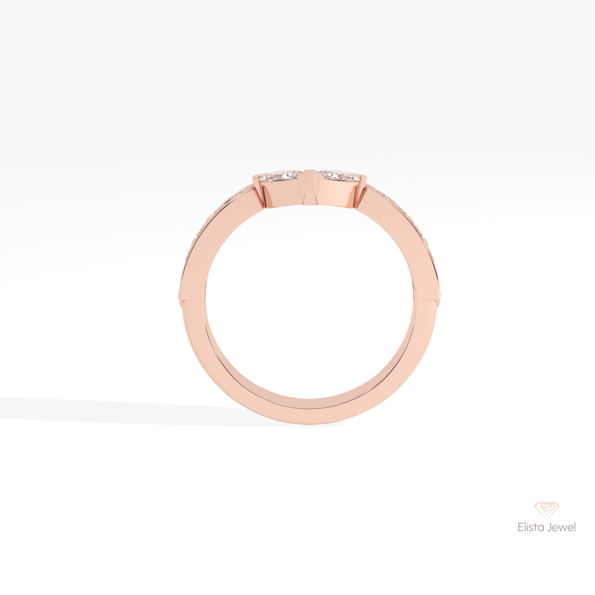 Round & Marquise Cut Wedding Lab Grown Diamond Band in 18K White Gold - Close-up View