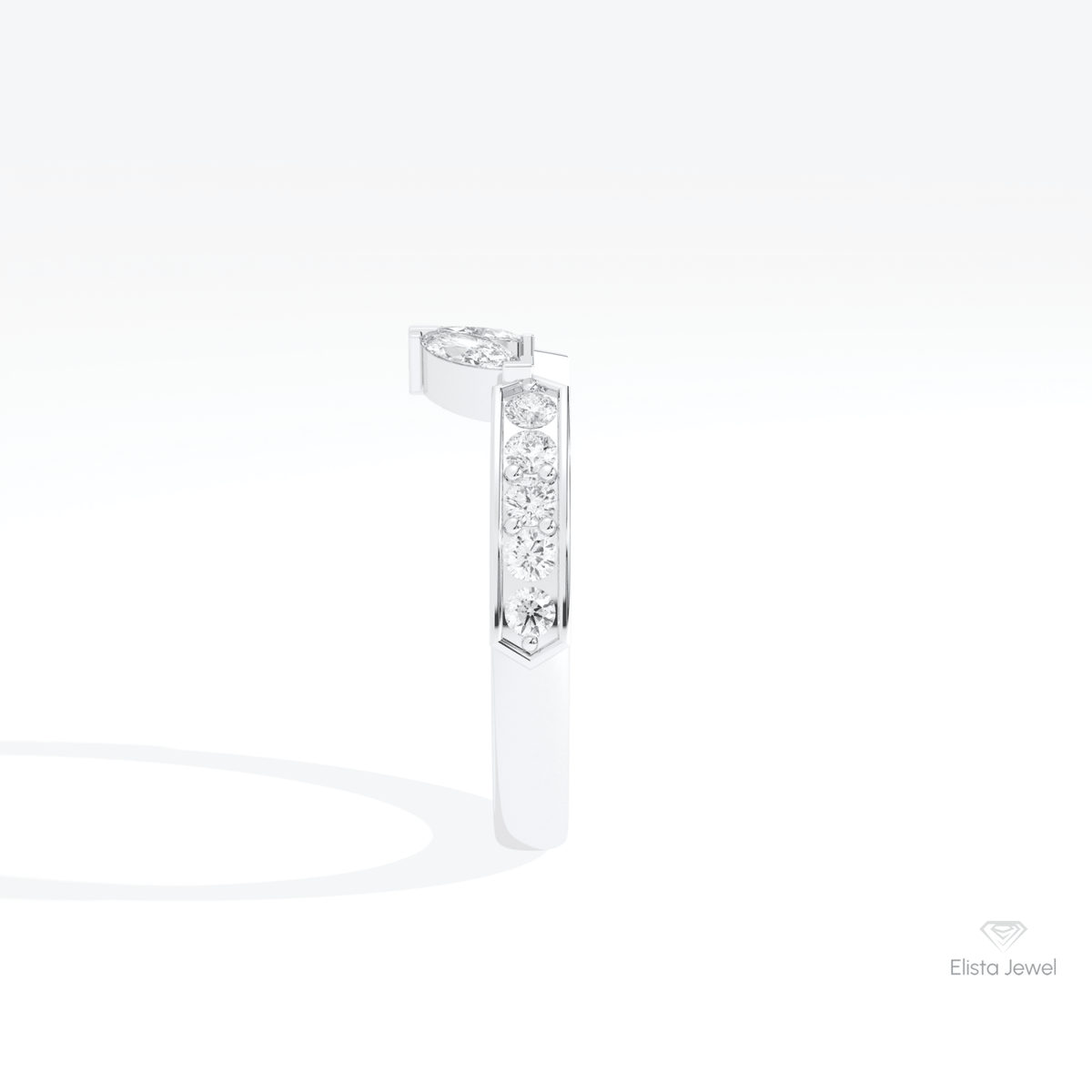 Round & Marquise Cut Wedding Lab Grown Diamond Band in 14K White Gold - Top View