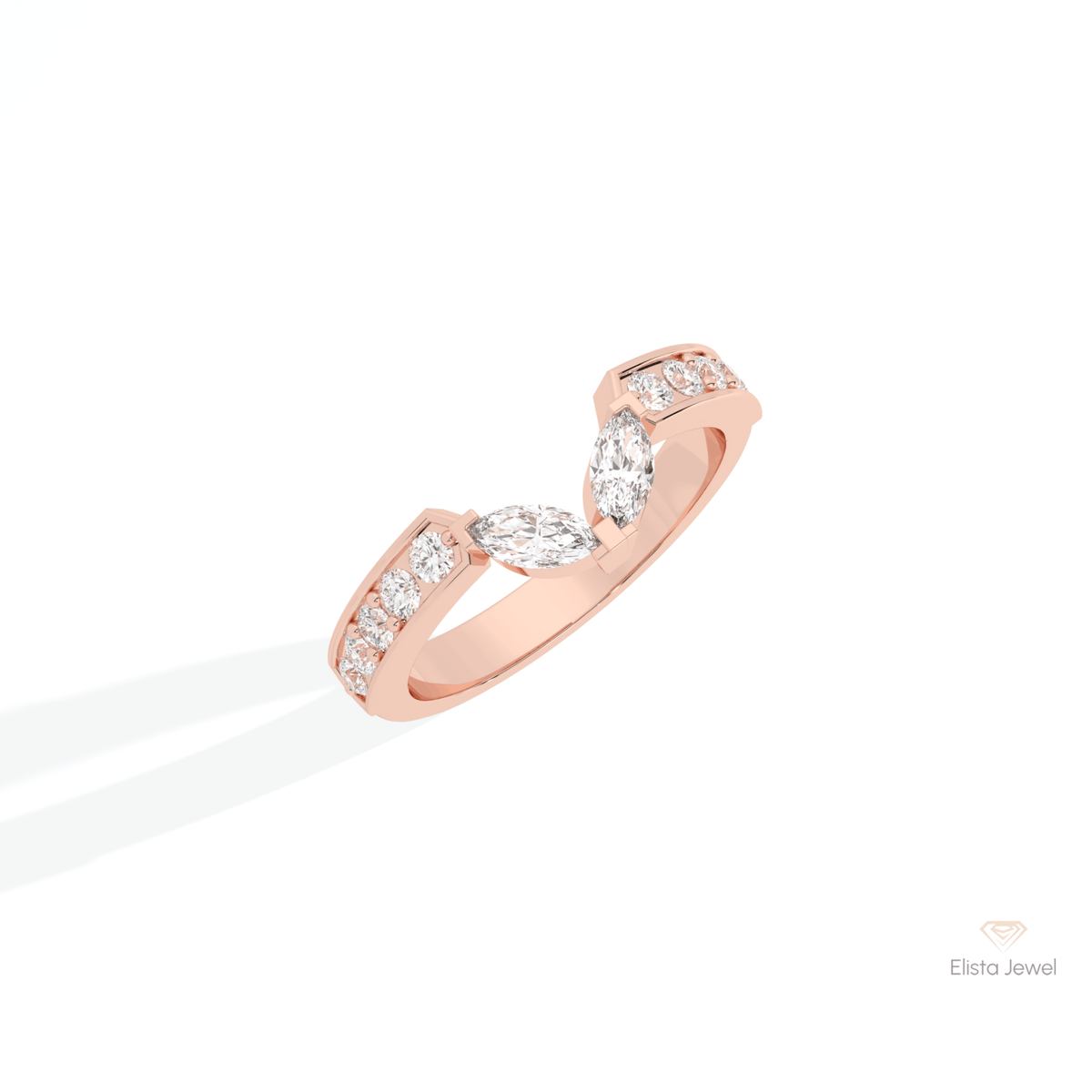 Round & Marquise Cut Wedding Lab Grown Diamond Band in 14K Rose Gold - Profile View
