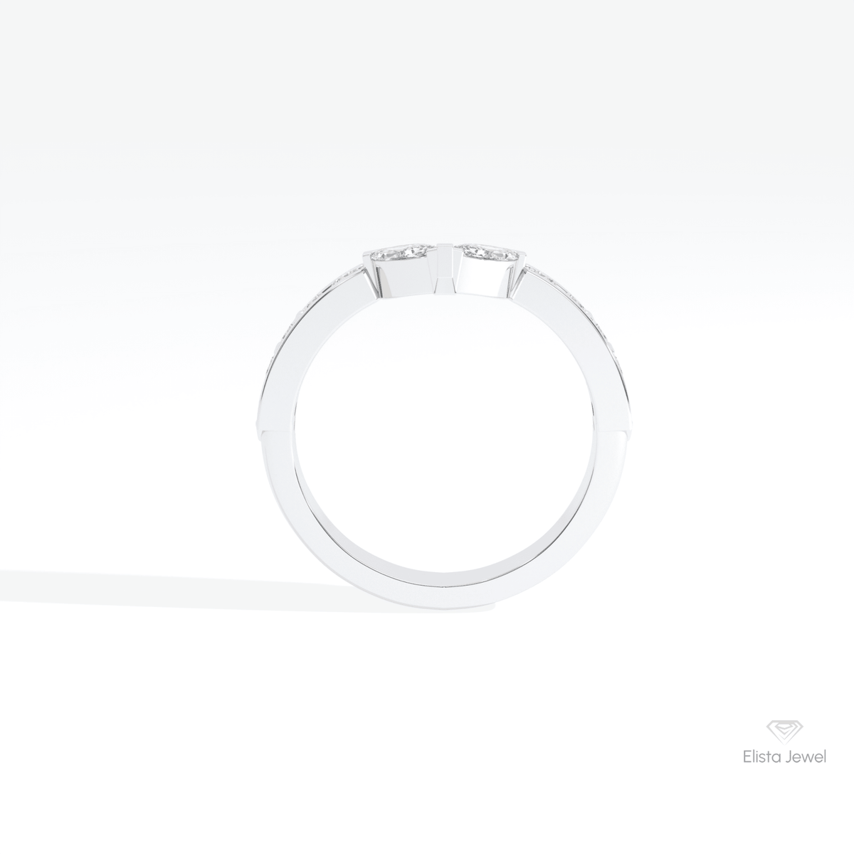 Round & Marquise Cut Wedding Lab Grown Diamond Band in 10K Rose Gold - Angled View