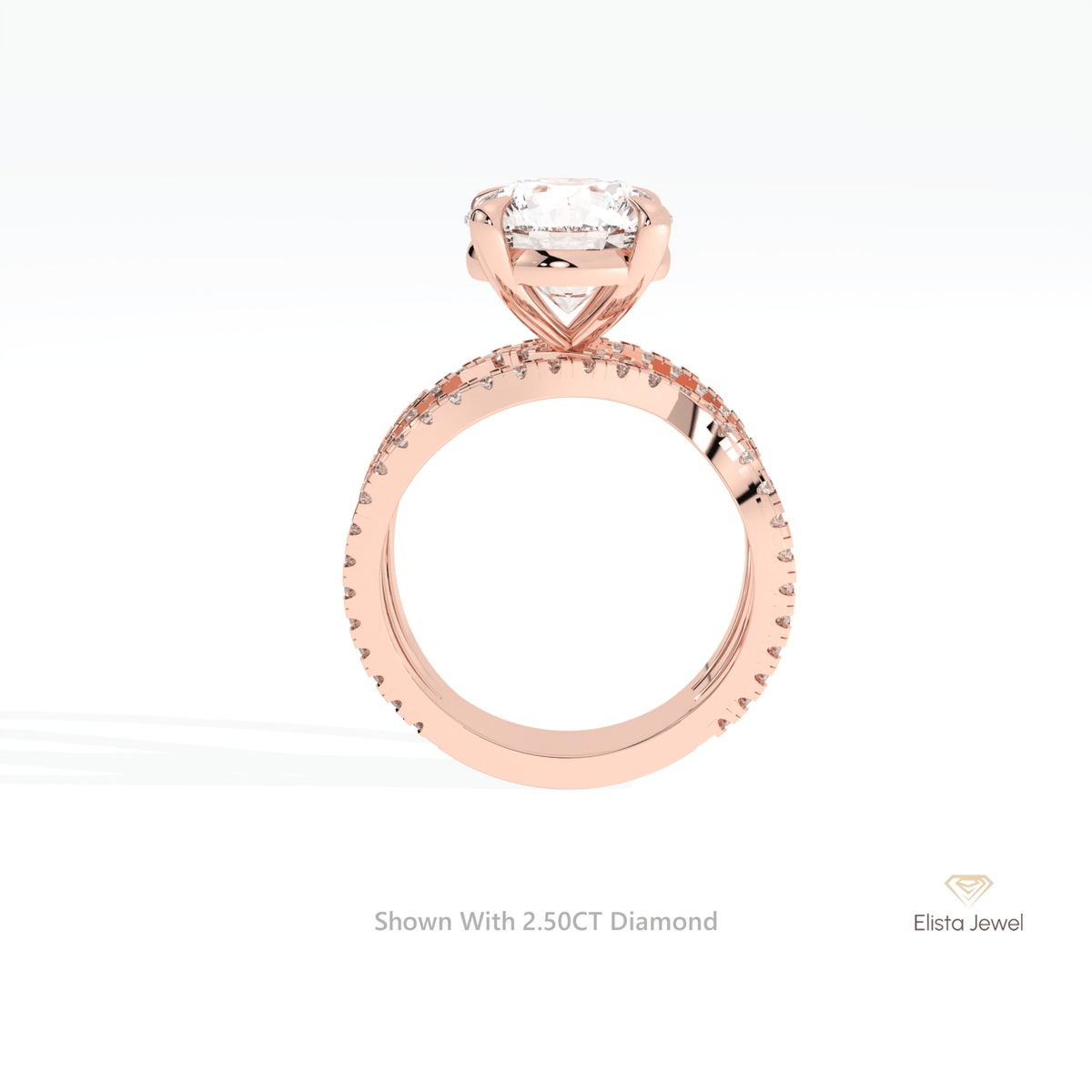 Round Solitaire Accent Crossover Lab Grown Diamond Ring in 10K Rose Gold - Angled View
