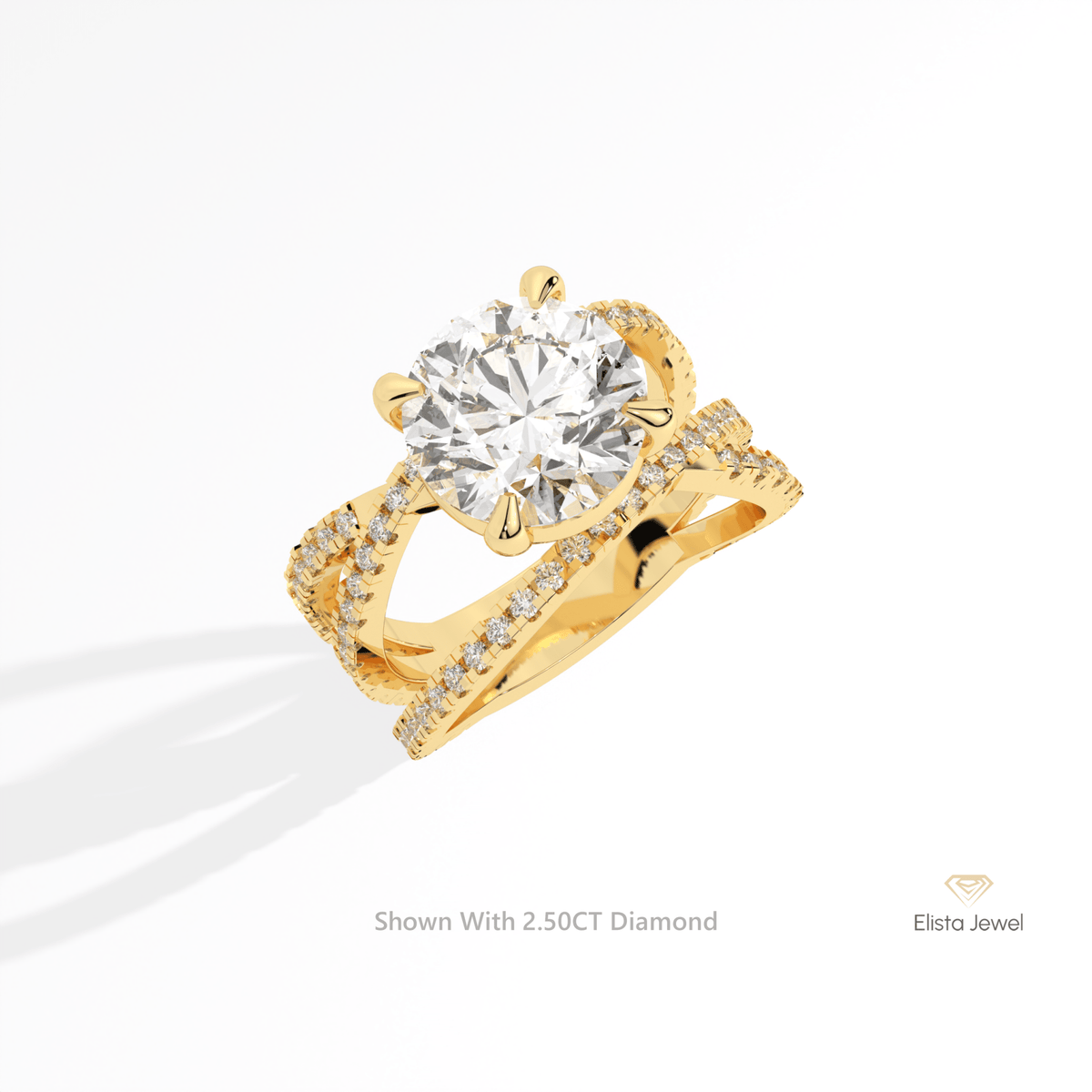 Round Solitaire Accent Crossover Lab Grown Diamond Ring in Platinum - Lifestyle View