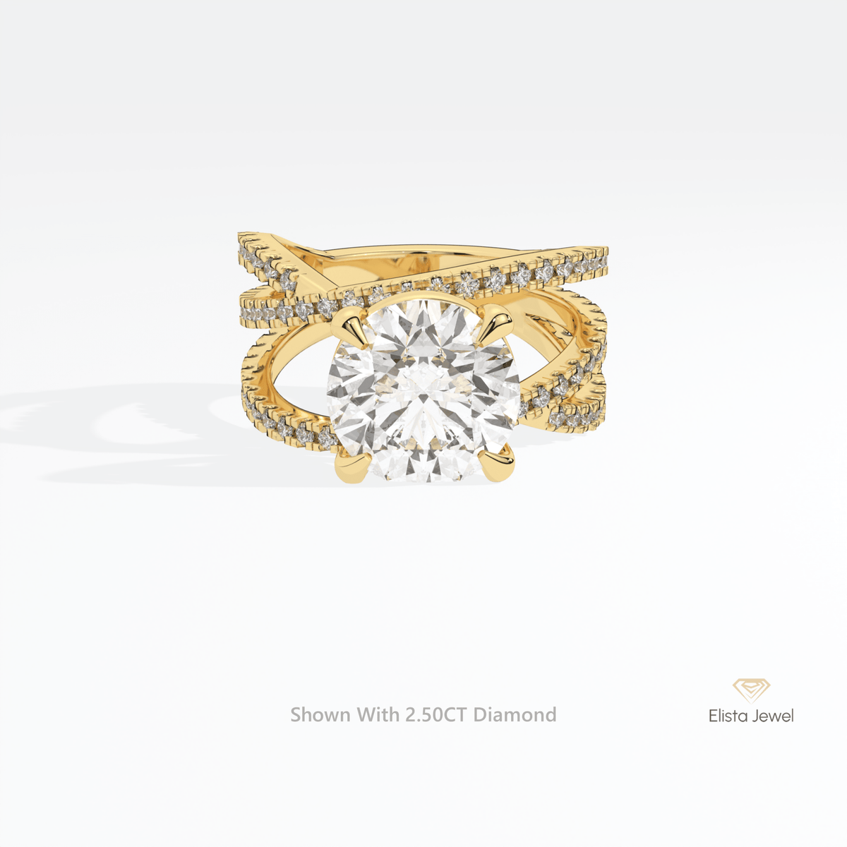 Round Solitaire Accent Crossover Lab Grown Diamond Ring in 18K Rose Gold - Ring on Hand View