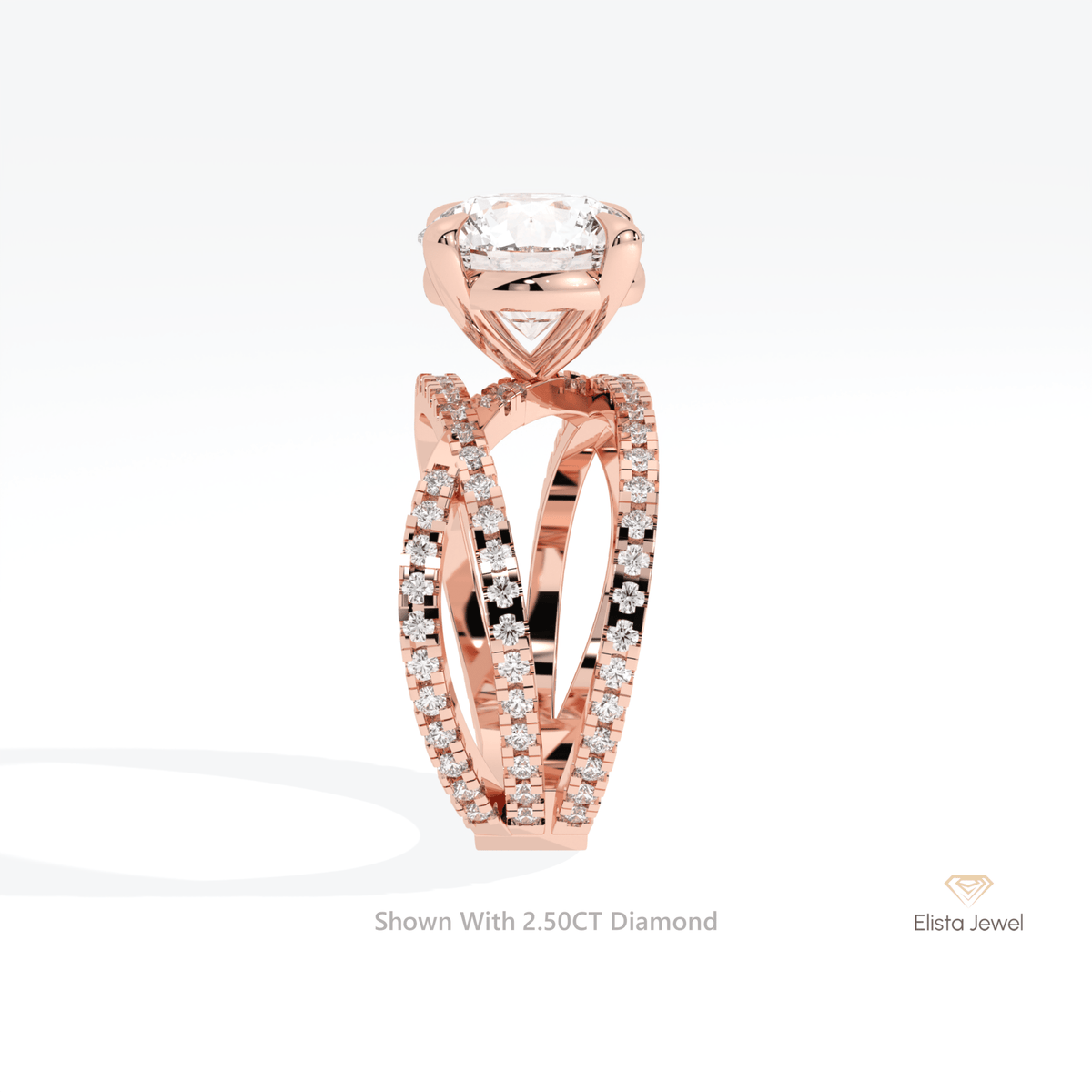 Round Solitaire Accent Crossover Lab Grown Diamond Ring in 10K Yellow Gold - Side View