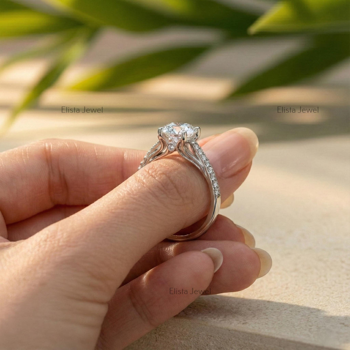 Round Solitaire Ring, IGI Certified Lab Grown Diamond 14K White Gold Micro Pave Band