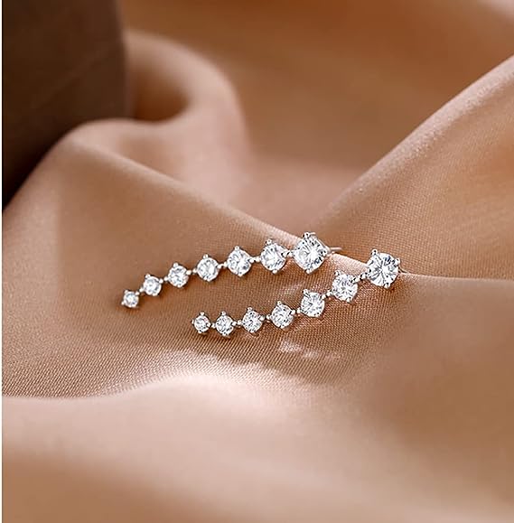 Seven Star Diamond Cuff Earring in 10K White Gold - Front View