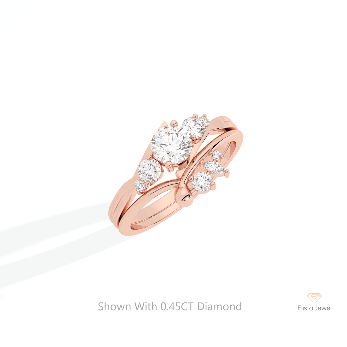 Stacking Lab Grown Diamond Band With Round Cut Lab Grown Diamond Ring Set in 10K Yellow Gold - Side View