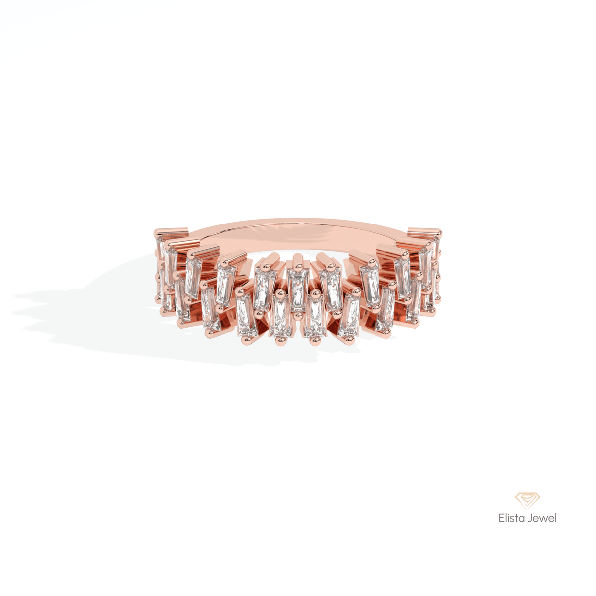 Trapped Baguette Cut Wedding Lab Grown Diamond Band in 10K White Gold - Front View