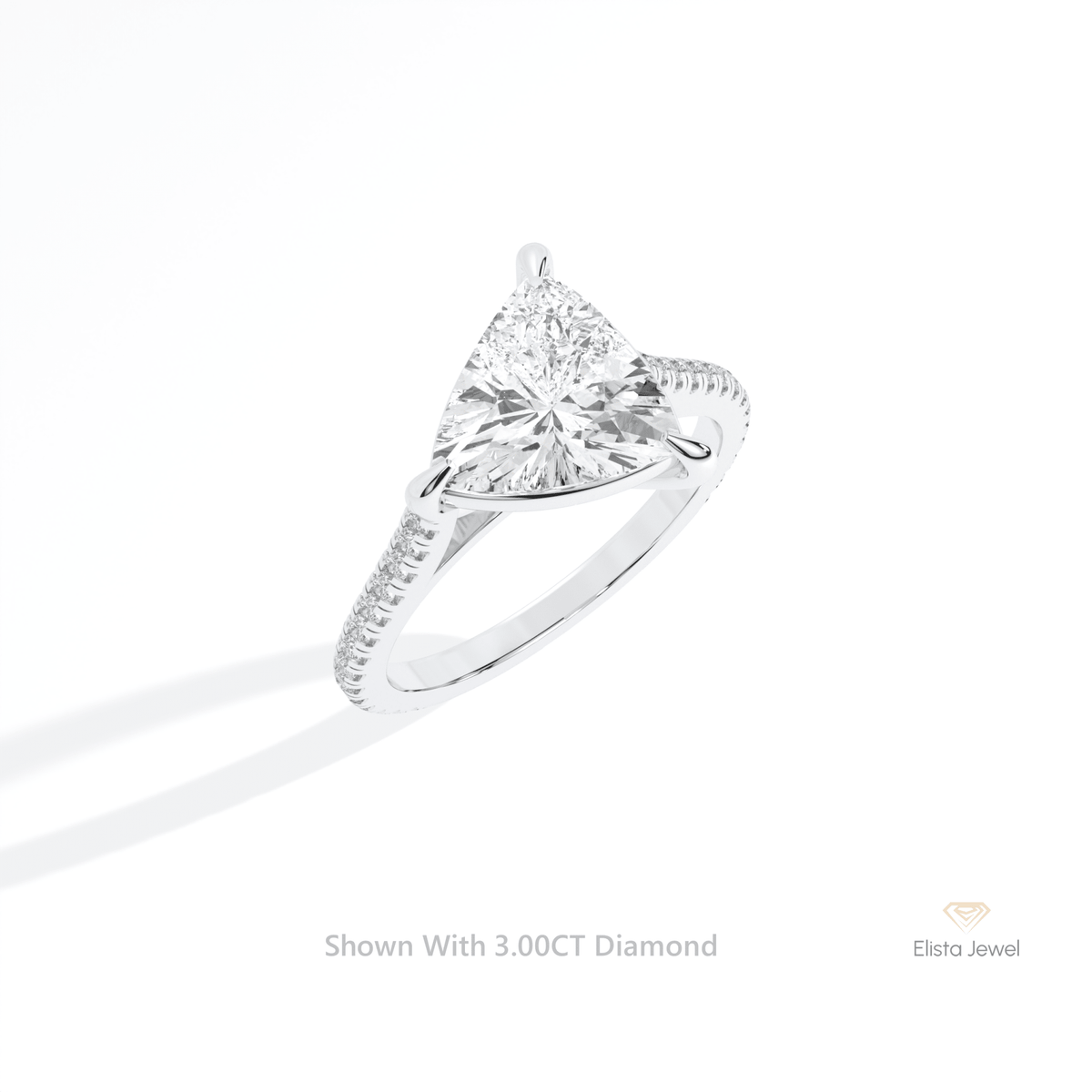 Trilliant Cut Accent Engagement Lab Grown Diamond Ring in 10K Yellow Gold - Side View