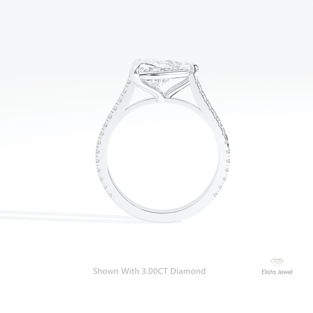 Trilliant Cut Accent Engagement Lab Grown Diamond Ring in 10K Rose Gold - Angled View