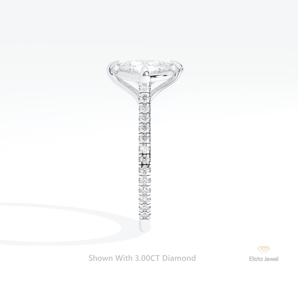 Trilliant Cut Accent Engagement Lab Grown Diamond Ring in 14K White Gold - Top View