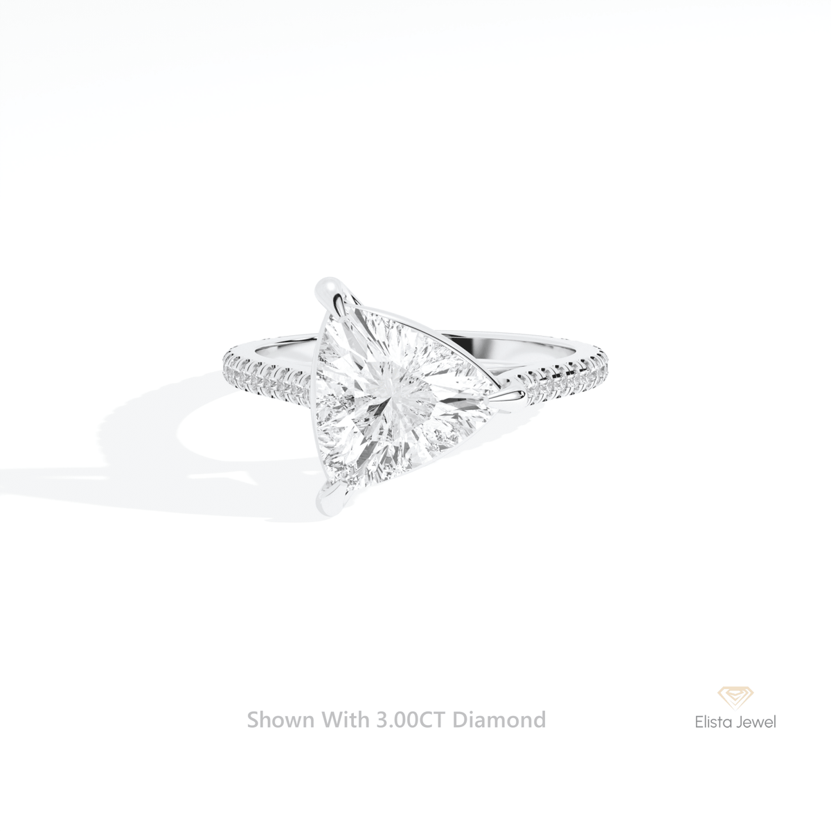 Trilliant Cut Accent Engagement Lab Grown Diamond Ring in 10K White Gold - Front View