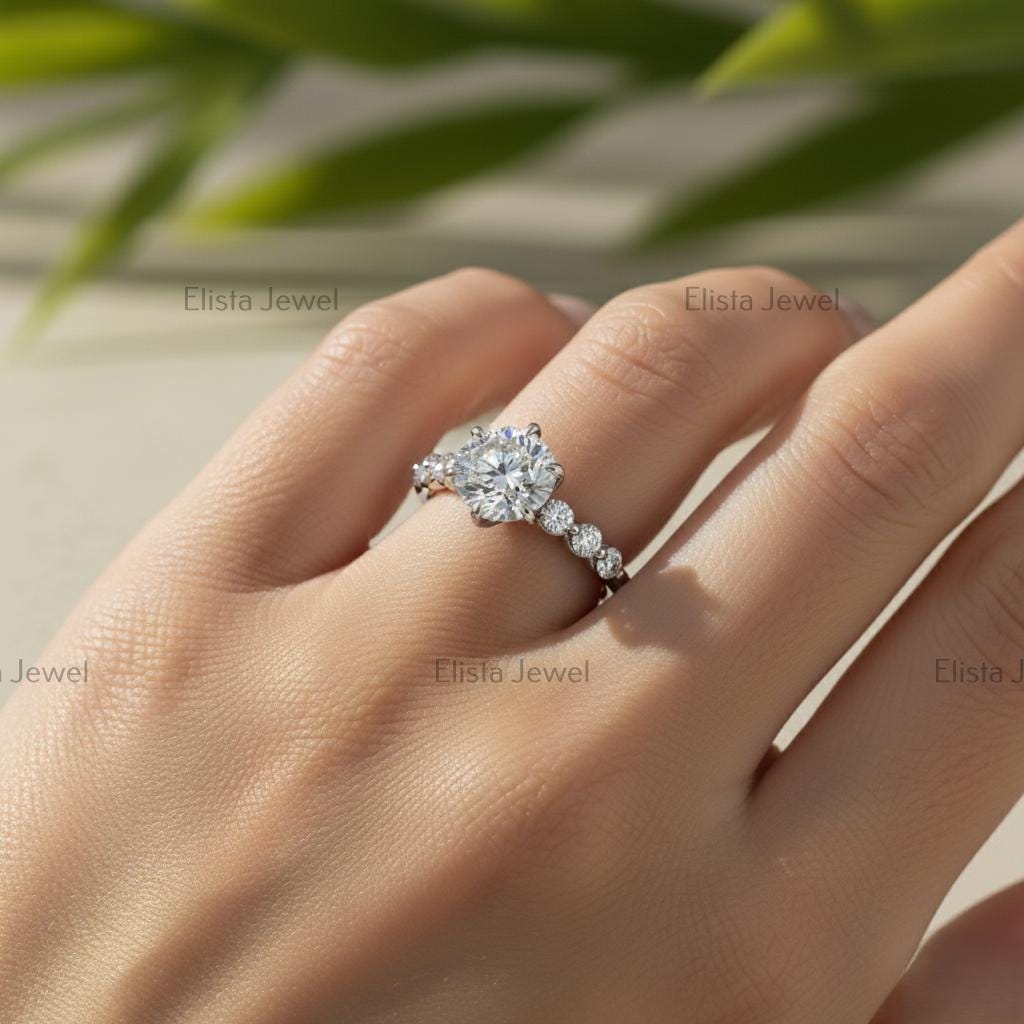 Tulip Lab-Grown Diamond Engagement Ring, 10K White Gold, Certified Bridal Ring