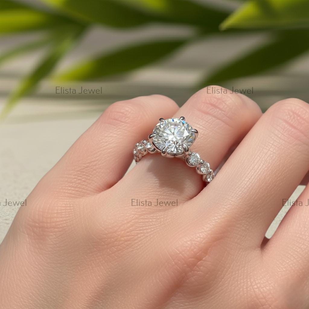 Tulip Lab-Grown Diamond Engagement Ring, 10K White Gold, Certified Bridal Ring