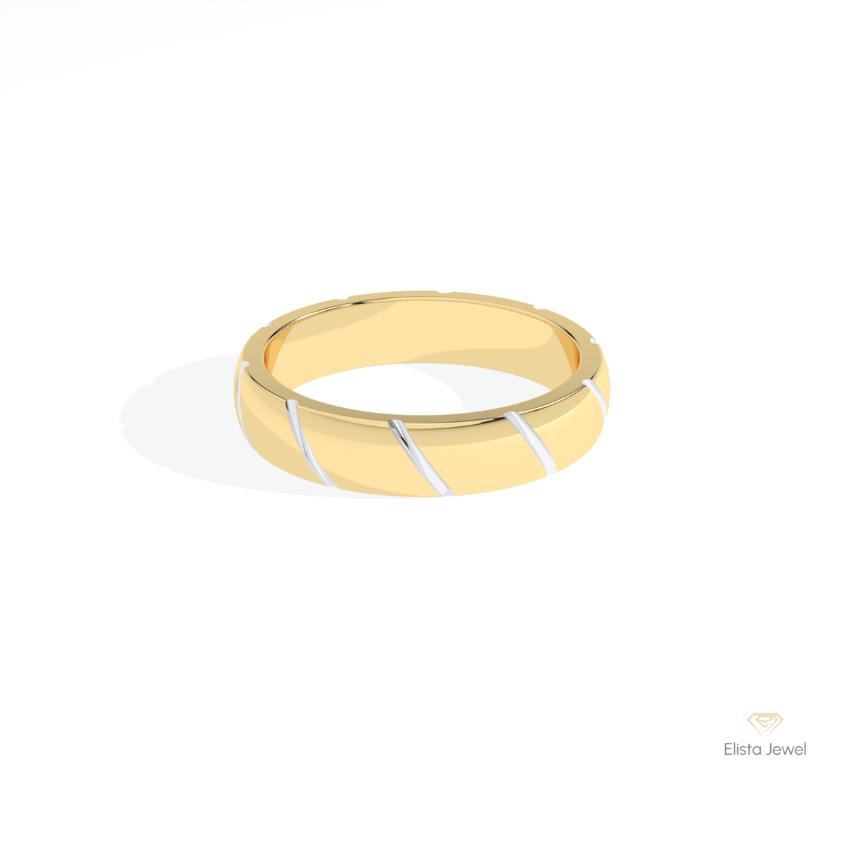 Two Tone 14K Gold Wedding Lab Grown Diamond Band - Ring on Hand View