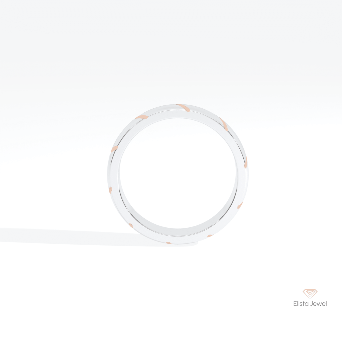 Two Tone 14K Gold Wedding Lab Grown Diamond Band - Close-up View