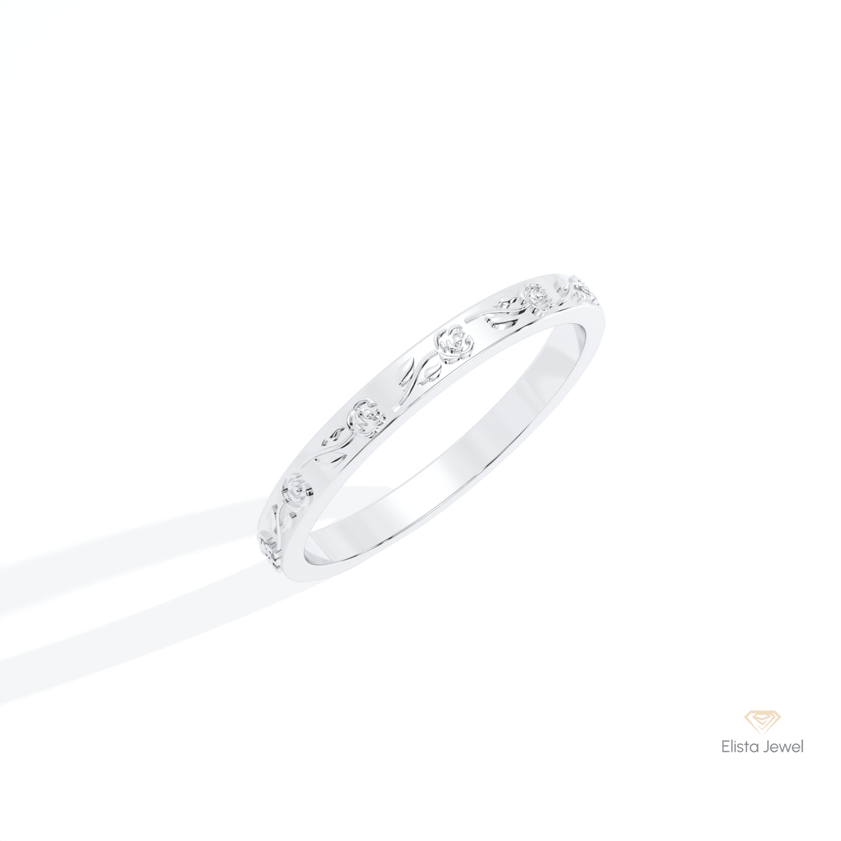 Vintage Art Deco Wedding Lab Grown Diamond Band in 14K Rose Gold - Profile View