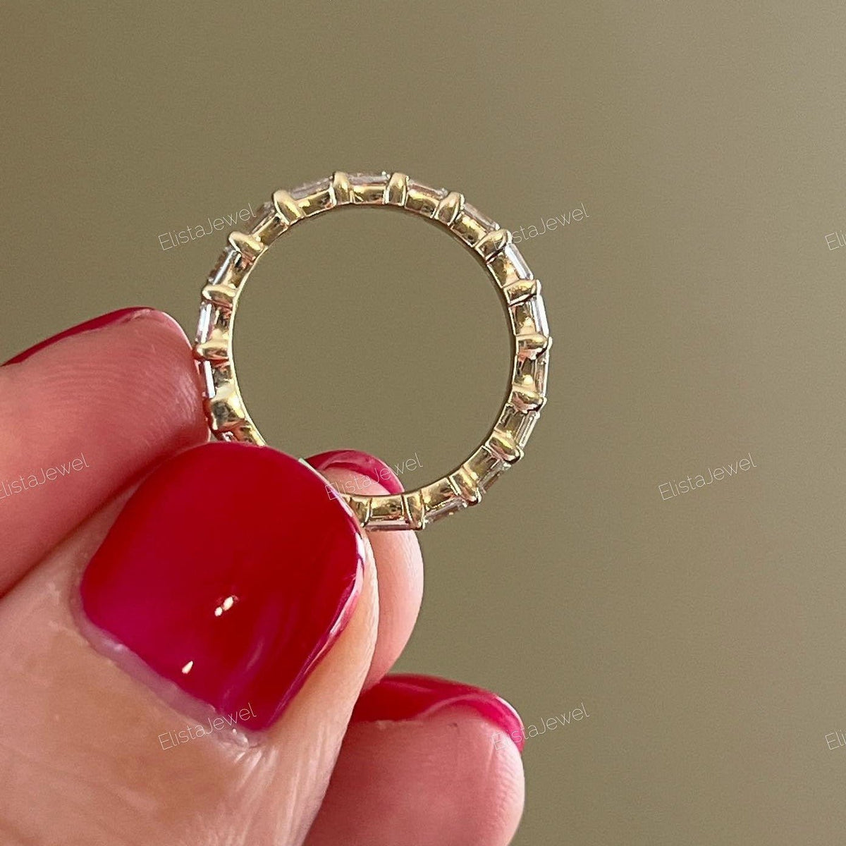 Baguette Cut Full Eternity Wedding Lab Grown Diamond Band - Profile View