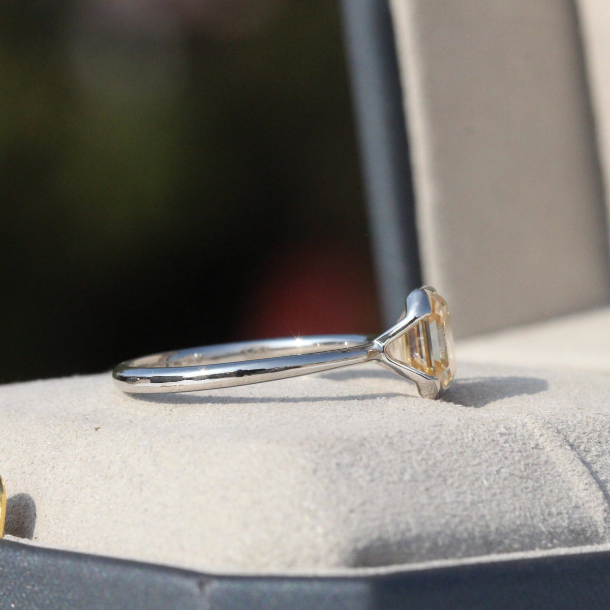 Champagne Asscher Cut Solitaire Half Bezel Lab Grown Diamond Ring - Close-up View