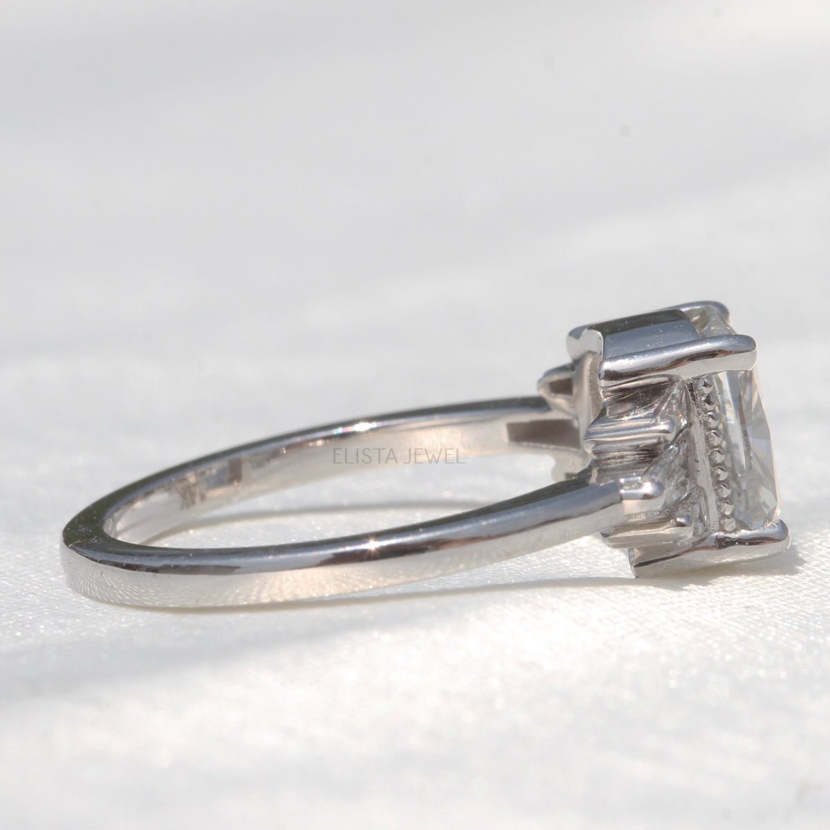 Cushion Cut Accent Engagement Lab Grown Diamond Ring - Profile View