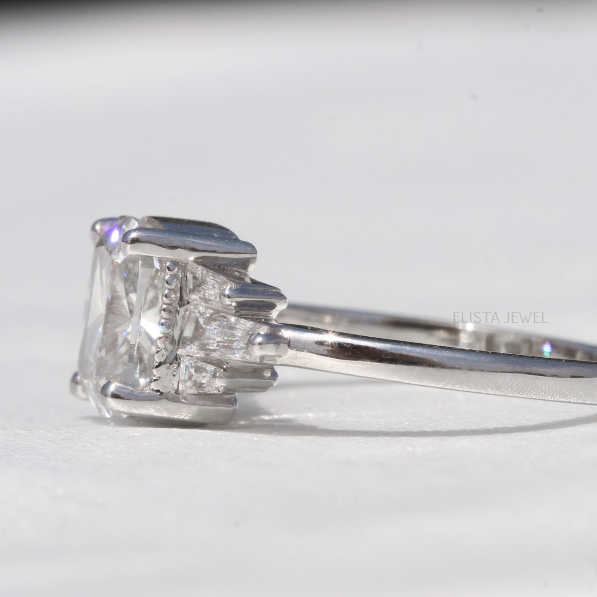 Cushion Cut Accent Engagement Lab Grown Diamond Ring in Platinum - Top View