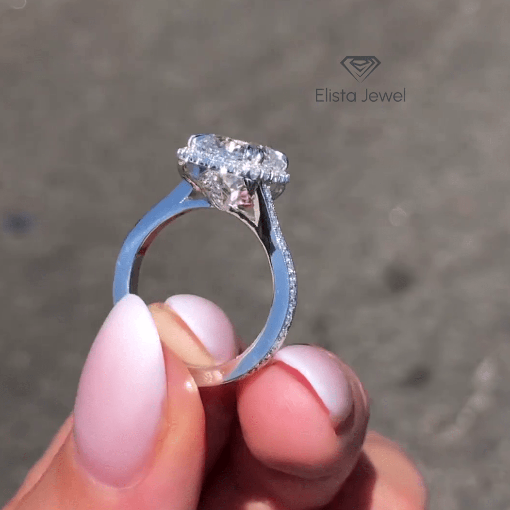 Cushion Cut Halo Engagement Lab Grown Diamond Ring in Platinum - Top View