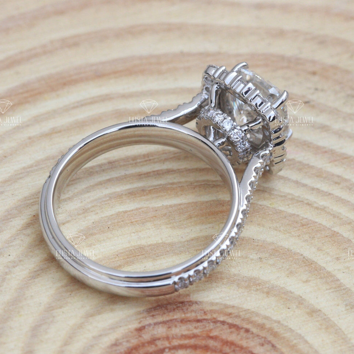 Cushion Cut Halo Engagement Lab Grown Diamond Ring in 18K - Angled View
