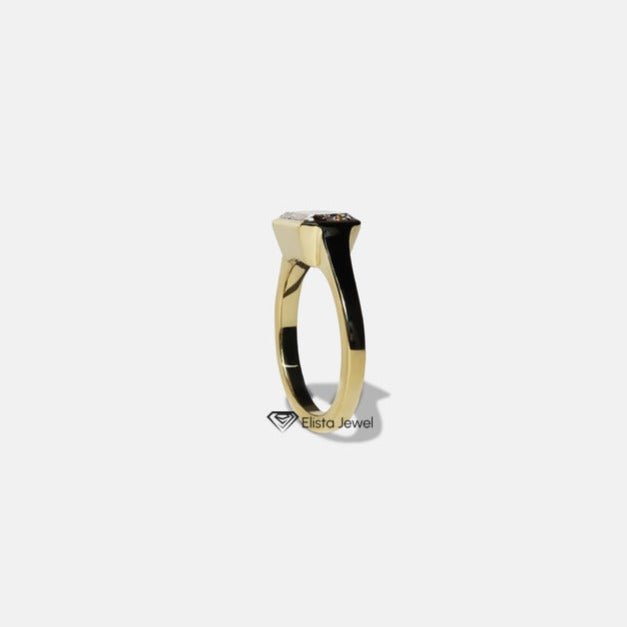 East West Emerald Solitaire Full Bezel Lab Grown Diamond Ring - Detail View
