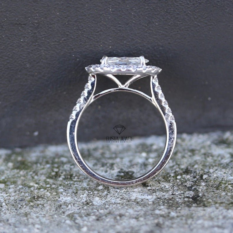 East West Marquise Cut Halo Engagement Lab Grown Diamond Ring in Platinum - Top View