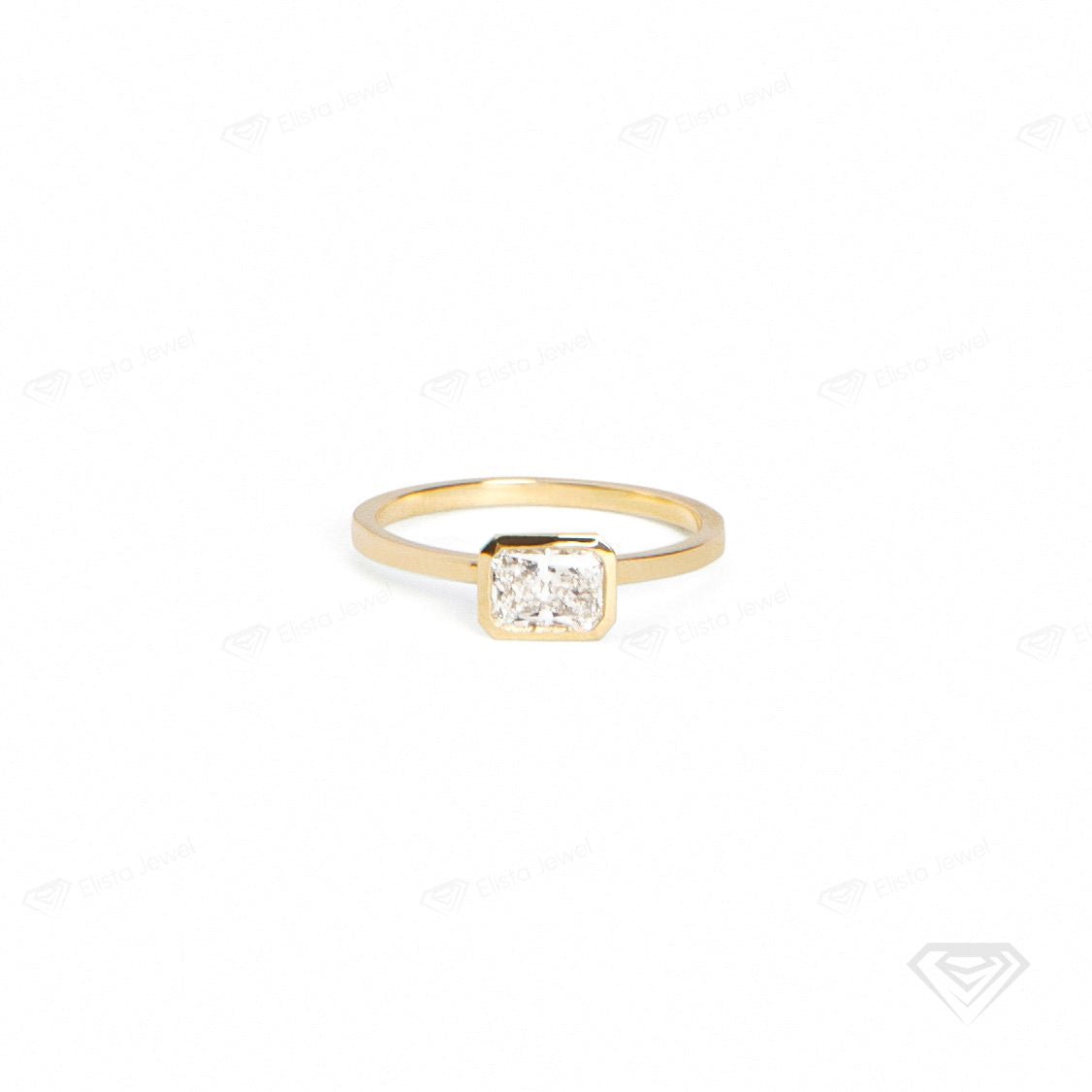 East West Radiant Cut Bezel Solitaire Lab Grown Diamond Ring in 14K - Side View