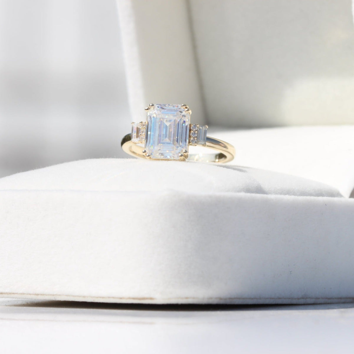 Emerald Cut Accent Engagement Lab Grown Diamond Ring - Close-up View