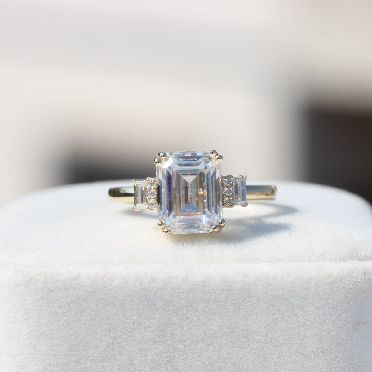 Emerald Cut Accent Engagement Lab Grown Diamond Ring in 14K - Side View