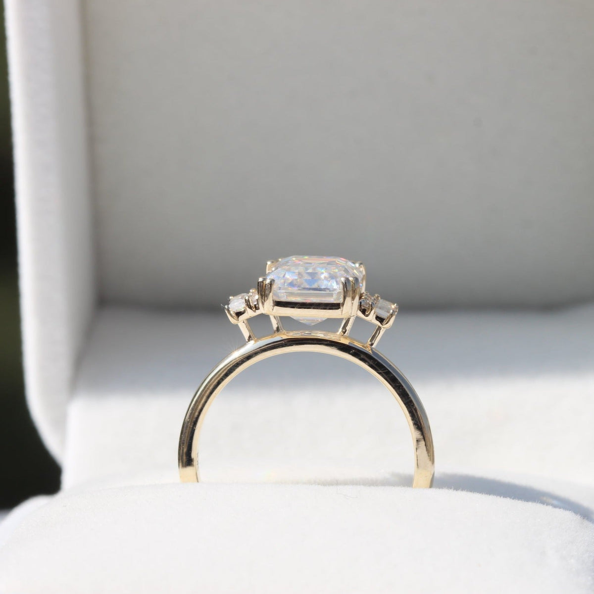 Emerald Cut Accent Engagement Lab Grown Diamond Ring - Profile View