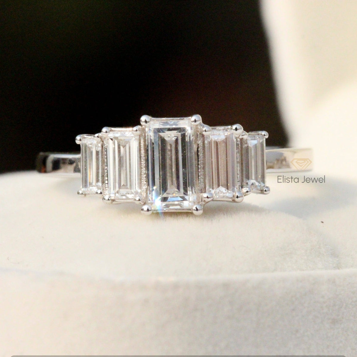 Emerald Cut Five Stone Engagement ring in 10K - Front View