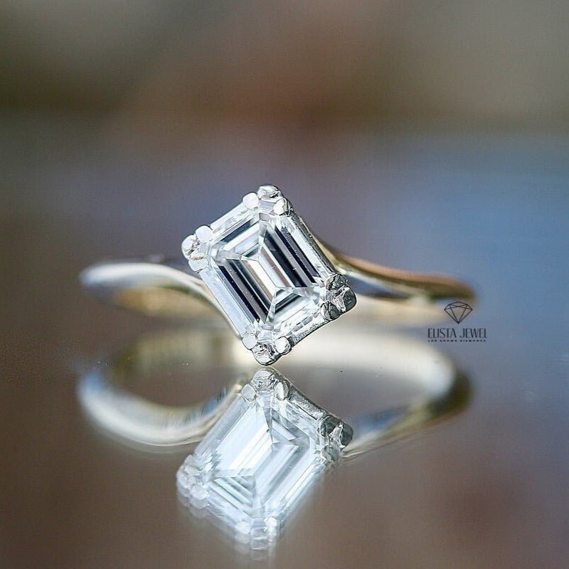 Emerald Cut Solitaire Engagement Lab Grown Diamond Ring in 10K - Front View