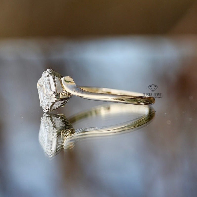 Emerald Cut Solitaire Engagement Lab Grown Diamond Ring in Platinum - Top View
