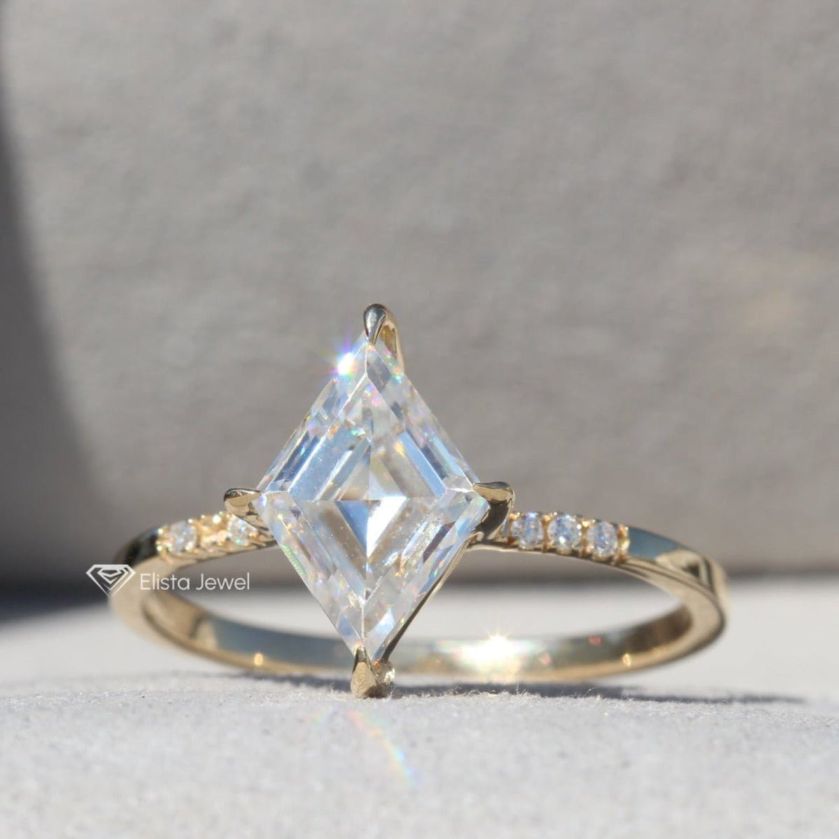 Kite Cut Accent Engagement Lab Grown Diamond Ring in 10K White Gold - Front View