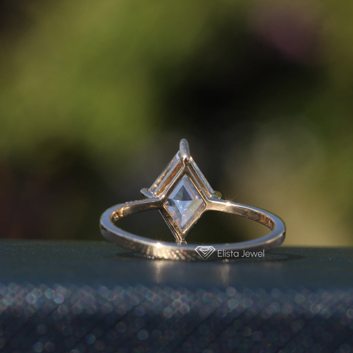 Kite Cut Accent Engagement Lab Grown Diamond Ring in 10K Yellow Gold - Angled View