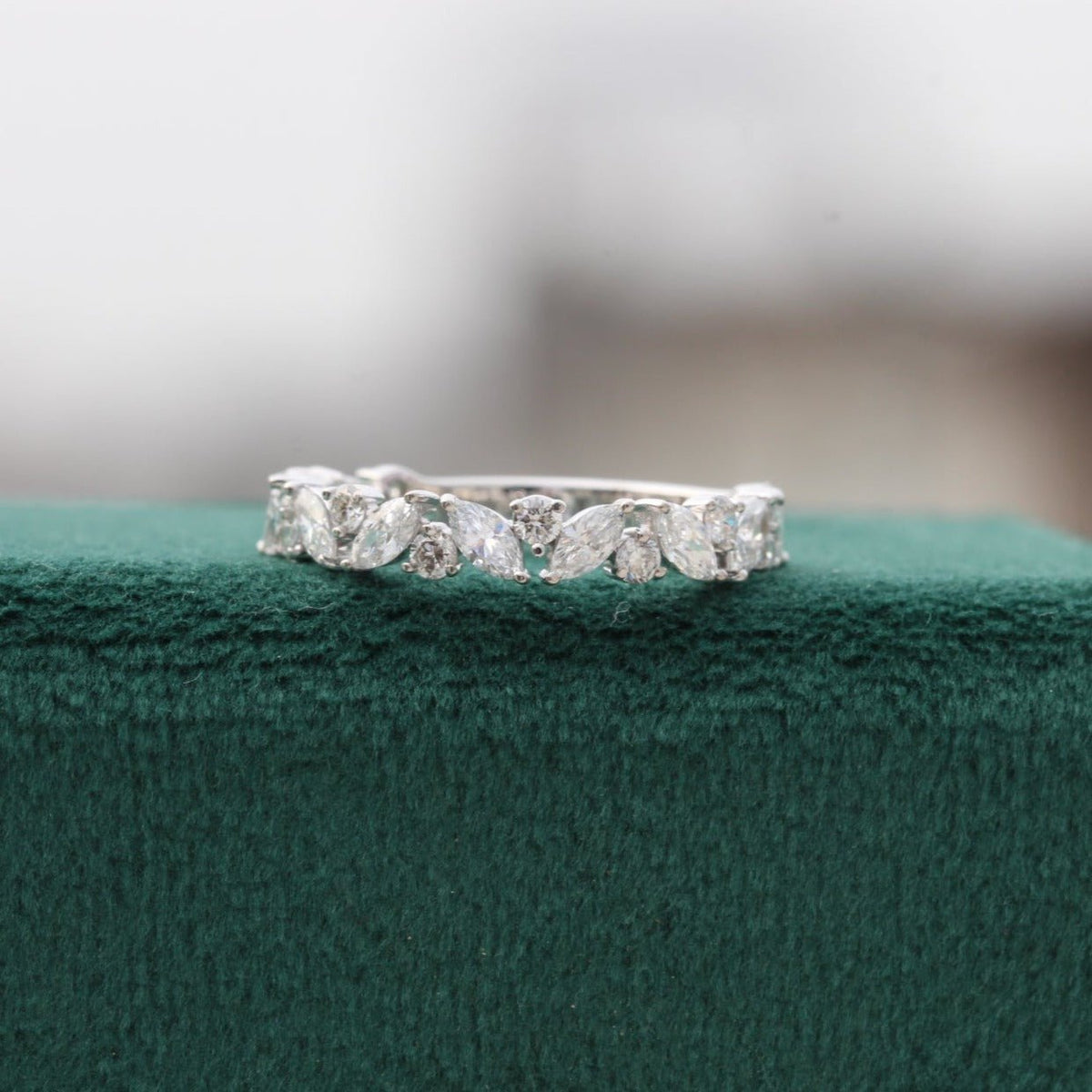 Marquise And Round Cut Wedding Lab Grown Diamond Band in 10K - Front View