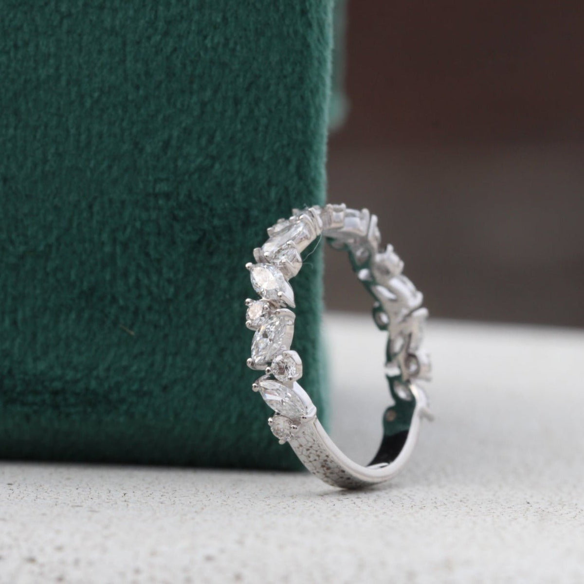 Marquise And Round Cut Wedding Lab Grown Diamond Band in Platinum - Top View