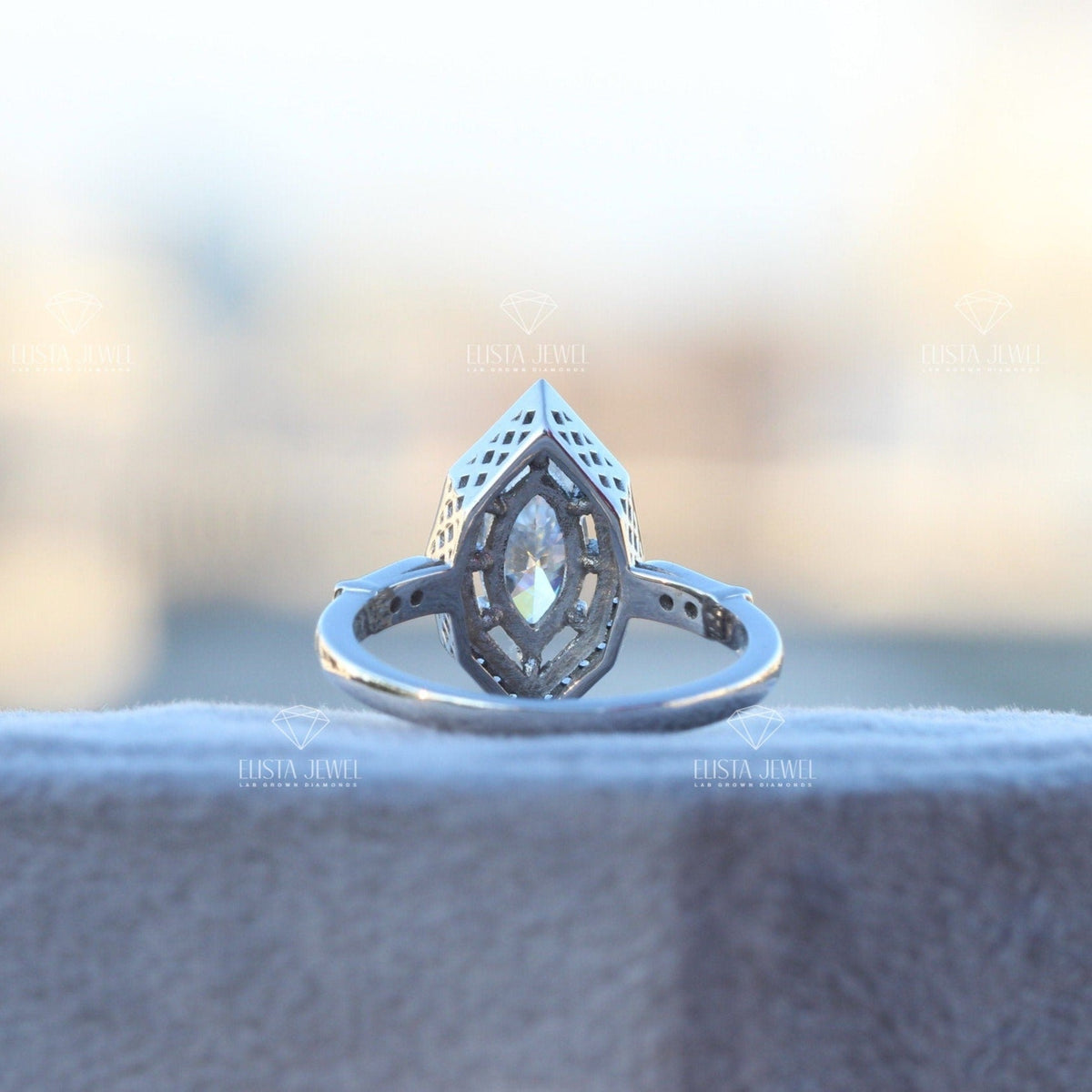 Marquise Cut Accent Engagement Lab Grown Diamond Ring - Profile View