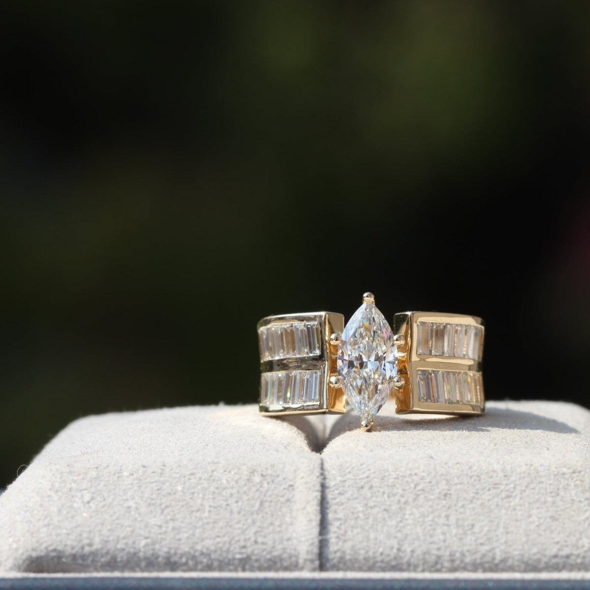 Marquise Cut Accent Wedding Lab Grown Diamond Ring in Platinum - Top View