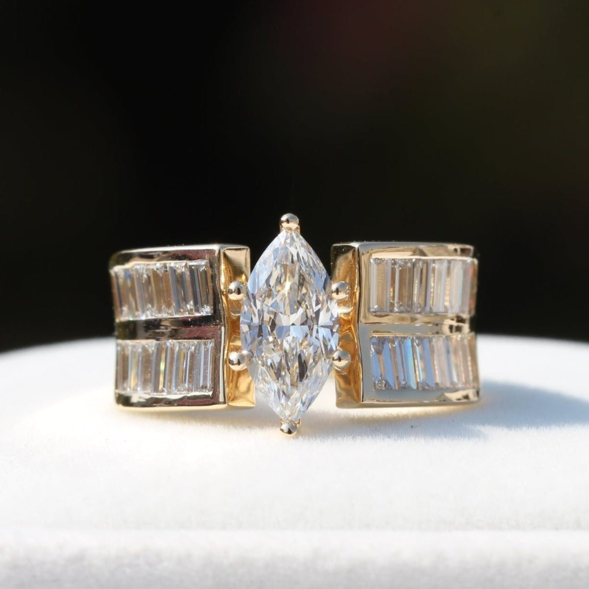 Marquise Cut Accent Wedding Lab Grown Diamond Ring in 10K - Front View